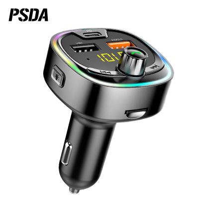 China 0.5-2M PSDA Handsfree 5.0 FM Transmitter Wireless Type-C + Quick Charger QC3.0 Car With Light Atmosphere In-car Stereo Mp3 Player for sale