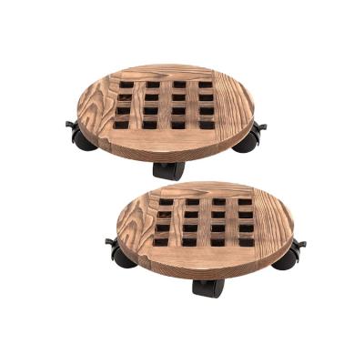 China Hot Sale Eco-friendly Custom Made Durable Round Flower Pot Tray Wooden Flower Pot Holder Rack Factory for sale