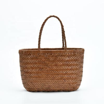 China New Handbags Tote Bags Women Basket Bags Handmade Genuine Leather Vintage Designer Hand Woven Leather for sale