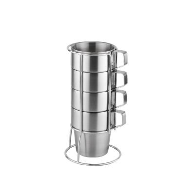 China Wholesale Disposable Wideal Stainless Steel Coffee Cup Set With Metal Holder for sale