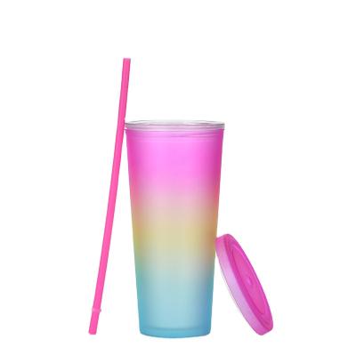 China Wideal Disposable Factory OEM Custom Plastic Tumbler, Double Wall Acrylic Plastic Insulated Straw Mug Colorful for sale