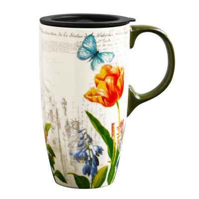 China OEM Factory Wideal Ceramic Coffee Travel Disposable Porcelain Coffee Tea Cup Ceramic Mug With Printed Pattern for sale