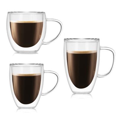 China Sustainable Glass Mugs Double Wall Borosilicate OEM Wideal Espresso Coffee Mugs for Coffee and Tea for sale