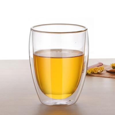 China Wideal OEM Sustainable Clear Reusable Coffee Cup 350ml Borosilicate Double Wall Glass Drinkware Mug for sale