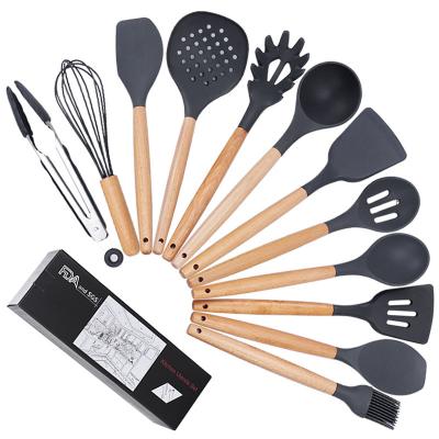 China Wideal Sustainable Silicone 12-Piece Non-Stick Seamless Cookware Sets With Wooden Handle for sale