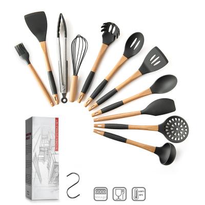 China Viable 2020 amazon hot selling kitchen accessories silicone kitchen accessories wooden handle and silicone cookware set for sale