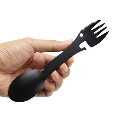 China Hot Selling Disposable 3 in1 Multifunctional Stainless Spork Spoon Fork and Spoon Knife Set For Backpacking Hiking Camping for sale