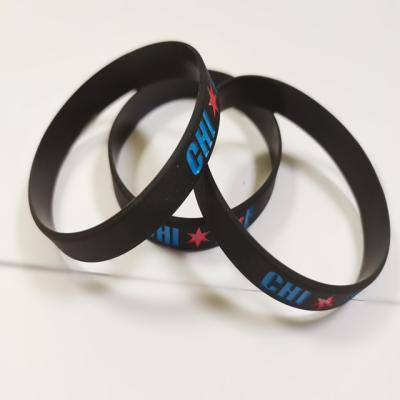 China Custom Silicone Printed Eco-friendly OEM Logo Rubber Bracelet Wrist Band Wristband for sale