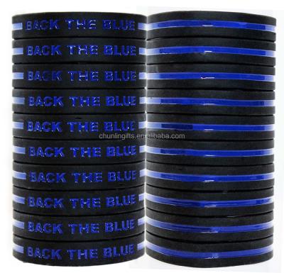 China Thin silicone bracelets from OEM Blue Line with different texts for sale