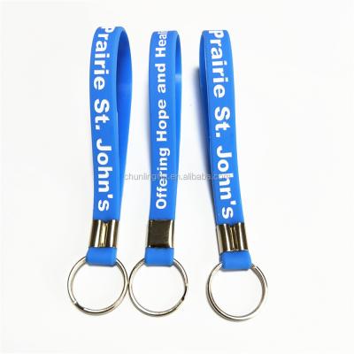 China Hot Selling OEM Logo Printing Custom Size Holder Silicone Wristband Key Chain With Metal Keychain for sale