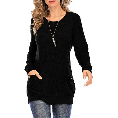 China Wholesale Bulk High Quality Anti-wrinkle Pocket Round Neck Women's Round Neck Women's Sweater Long Sleeve Blouse Tops T-shirts for sale