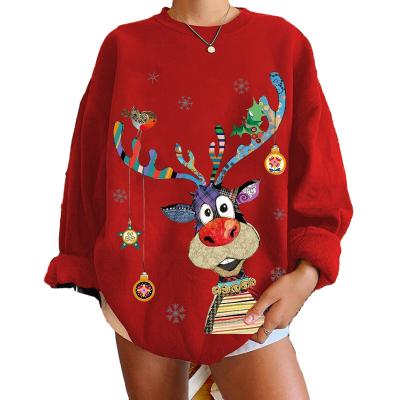 China 2021 Anti-wrinkle Christmas Elks Print Casual Pullover Round Neck Long Sleeve Loose Fashionable Tops Christmas Sweatshirt for sale