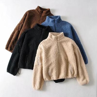 China 2021 Autumn And Winter Ladies Lambswool Zipper Sweater Loose Short Paragraph Drawstring Sweater Woolen Coat Tops for sale