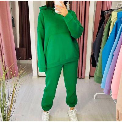 China Anti-pilling 2021 Autumn And Winter Thickening Warm Hooded Sweatshirt Sweatpants Sweatshirt Absorbing Sports Suit Suits Casual Women's Two-piece Sets for sale