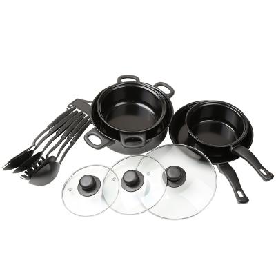 China Hot Selling Cheap Durable 13pcs Black Cast Iron Kitchen Pot Set Non Stick Cookware Set for sale