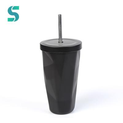 China Sustainable Wholesale Black Double Wall Vacuum Metal Stainless Steel Tumbler Cup With Straws for sale