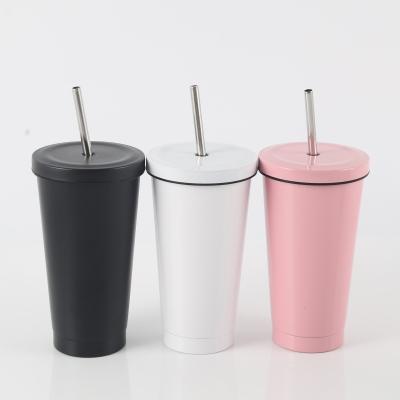 China Custom Logo Viable White Black Gold Stainless Steel Travel Coffee Tumbler With Metal Straw for sale