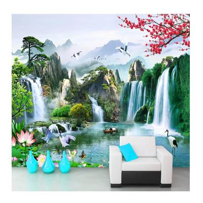 China KOMNNI classic home decor wallpaper Chinese style 3d landscape nature waterfalls wall painting custom modern living room study for sale