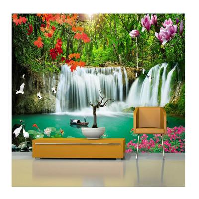 China KOMNNI fashion modern wallpaper landscape waterfall maple leaf magnolia landscape 3d background wallpaper for sale