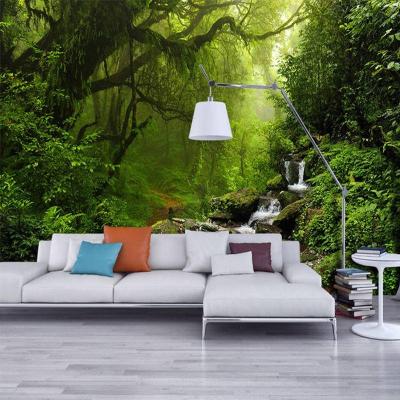 China Custom Modern Waterproof Mural 3D Green 3D Green Forest Wallpaper Nature Scenery Photo Wallpaper Living Room Home Wall Mural for sale