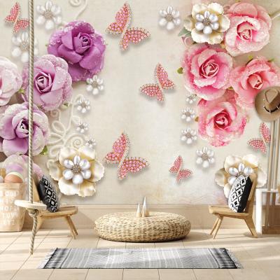 China Rose Blossom Floral Wallpaper Modern Custom Mural Modern For Living Room Decor Removable Murals Home Wallpapers for sale