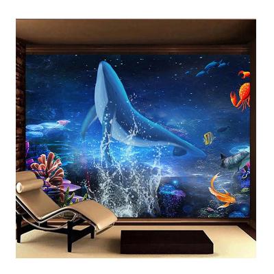 China KOMNNI 3D Modern Cartoon Wallpaper Hand Drawn Fantasy Starry Night Background Water Whale Mural for Kids Room Children's Wall Decor Fresco for sale