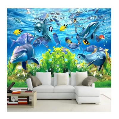 China KOMNNI Modern Modern Wallpapers For Living Room HD Underwater World Bedroom Wallpaper Dolphin Fish School Wall Paper Home Decor for sale