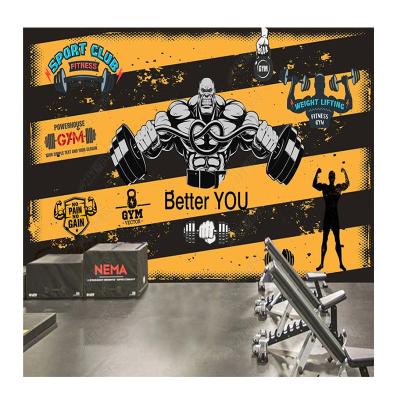 China KOMNNI Retro Modern Nostalgic Cartoon Character Weightlifting Fitness Center Bar Decoration Wall Murals Wholesale for sale