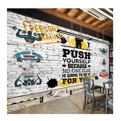 China KOMNNI Modern Custom Gym Decor 3D Wallpaper Industrial Brick Wall Sports Weightlifting Fitness Center Yoga Mural Wallpapers for sale