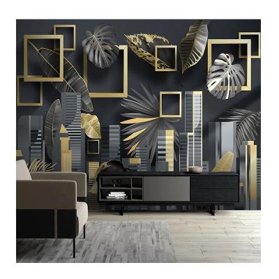 China KOMNNI Modern Modern Architectural Tropical Plants Mural 3D Mural Living Room TV Background Geometric Wall Painting for sale