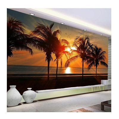 China KOMNNI Modern Custom Beautiful Beach Coconut Tree Sunset Landscape 3D Photo Wall Mural Living Room TV Sofa Bedroom Wallpaper for sale