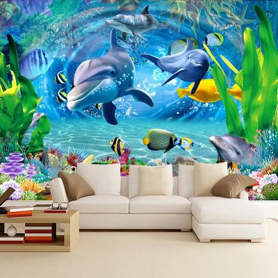 China KOMNNI Modern Custom Mural Wallpapers 3D Room Dolphin Underwater World Home Decor Painting Bedroom Kids Room Decor for sale