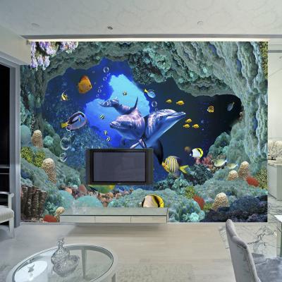 China KOMNNI Modern Custom 3D Wallpaper Under The Water World Sticker Children Living Room Background Wall Covering Animal Wall Sticker for sale