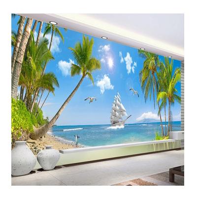 China KOMNNI Modern Custom Any Size 3D Wallpaper Sea View Coconut Tree Landscape Photo Wallpaper Living Room Bedroom Wall Mural for sale