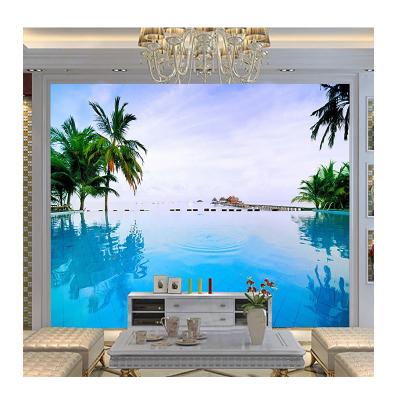 China KOMNNI Modern Custom Any Size Creative Blue Living Room TV Sofa Bedroom Decor Wall Mural Ocean View Photo Wallpaper for sale