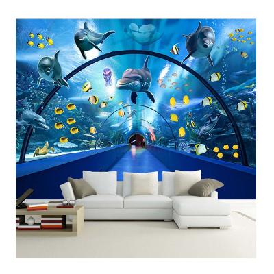 China KOMNNI Modern Custom Stereoscopic Creative Dolphin Whale 3D Space Poster Decor Mural Underwater World Wallpaper Wall Painting for sale