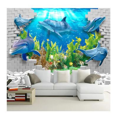 China Modern Custom Home Decor Dolphin Underwater World 3D KOMNNI Wall Painting Mural Wallpaper For Living Room Kids Bedroom Home Decor for sale