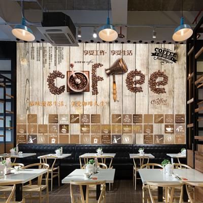 China KOMNNI cafe afternoon tea restaurant background wall mural wallpaper retro cafe modern wood industrial decor wallpaper for sale