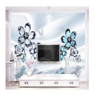 China Custom European and American KOMNNI 3d home decoration mural of beautiful flower water jewelry TV background modern luxury wallpaper for sale