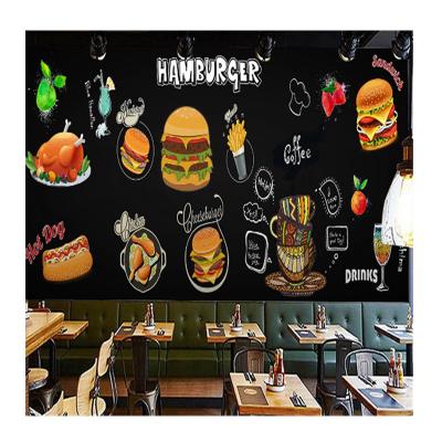 China KOMNNI wallpaper mural wallpaper fast food burgers chicken burger snack bar restaurant black custom modern background western wall for sale