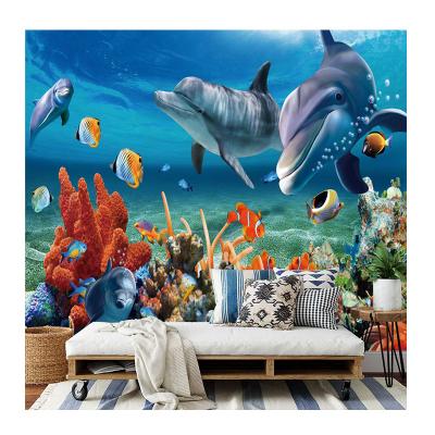 China Custom-made KOMNNI living room TV wallpaper mural modern star sea dolphin sea fish world bottom water for sale