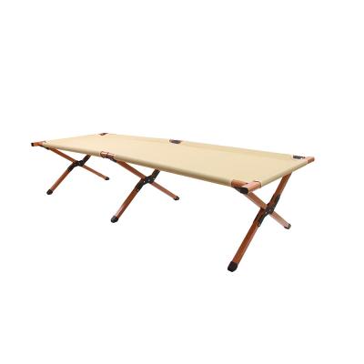 China Heute Aluminum Alloy Wood Grain Cot Emergency Picnic Camp Bed Disaster Relief Foldable Outdoor Portable Foldable Single Bed for sale