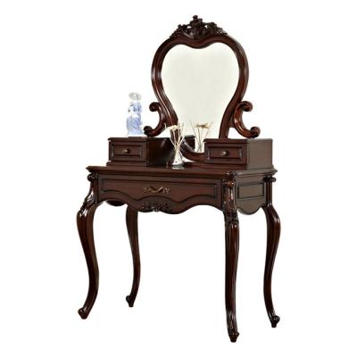 China Storage E366 American Classic Style Solid Wood Carved Mini Dresser With Mirror European Retro Makeup Table for sale