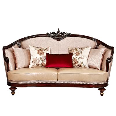 China Solid Wood Carved American Living Room Solid Wood Genuine Leather Sofa With Hand-Cavened N367 for sale