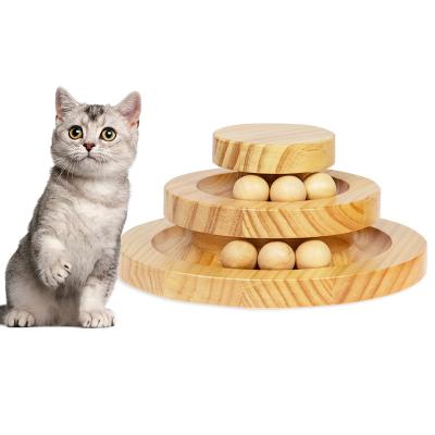 China Funny Cat Roller Cat Toy Double Layer Wooden Rolling Balls Viable Turntable for Kitty Cat Gifts for sale