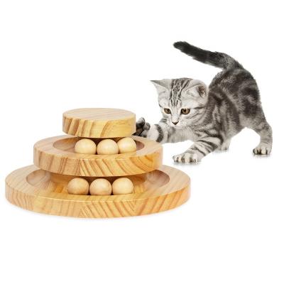 China Liveable direct actory Cat Toys Wooden Track Balls funny roller turntable for wooden cat Three-layer physical exercise puzzle toys for sale