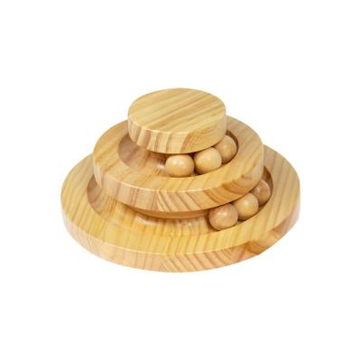 China Funny 3 Layer Eco-Friendly Wooden Pet Toys With Balls Cat Toys Triangular Turntable for sale