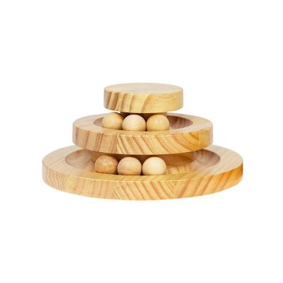 China Moving Balls Kitten Cats Pet Toys 3 Layers Lane Funny Interactive Wooden Disc Circle Turntable for sale