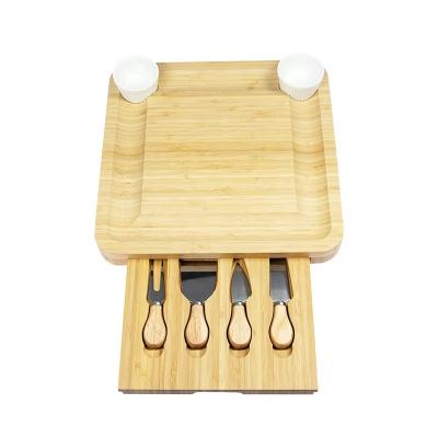 China Sustainable Bamboo Cheese Board Tray and Charcuterie Serving Tray Cheese Dish Knife Set for Brie Biscuits and Wine Meat for sale