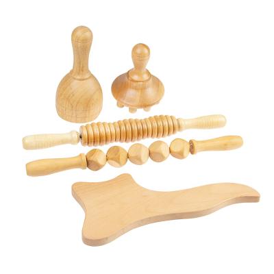 China Body Therapy Wood Massage Tools Anti Cellulite Manual Roller Massage Wooden Fascia Massage Tool Kit for sale